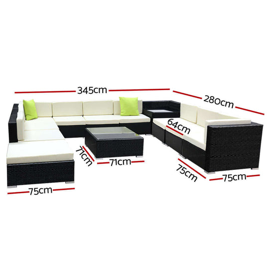 Gardeon 12PC Sofa Set with Storage Cover Outdoor Furniture Wicker