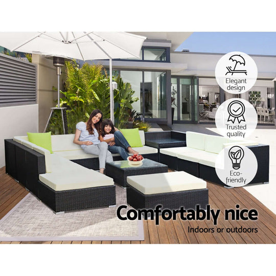 Gardeon elegant 13-piece outdoor sofa set, perfect for indoors or outdoors, featuring eco-friendly materials and trusted quality.