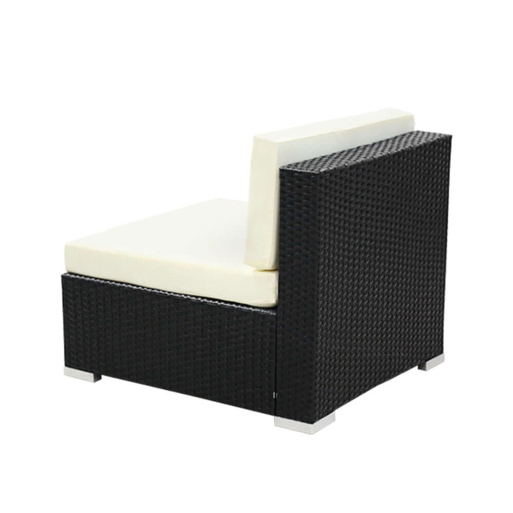 Gardeon outdoor wicker lounge chair with cream cushion, ideal for affordable and stylish garden settings.