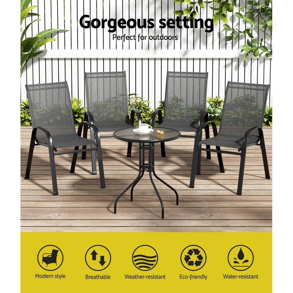 DSZ Product, feed-cond-new, feed-sl-DSZ Freight Payable, newGardeon 5Pc Bistro Set Outdoor Table And Chairs Stackable Outdoor Furniture Black - Premium Furniture > Outdoor > Outdoor Sofas & Lounge Sets from Gardeon ! Shop Online Buy Now at S & D's Value Store Family Business Best Customer ServiceDSZ Product, feed-cond-new, feed-sl-DSZ Freight Payable, new