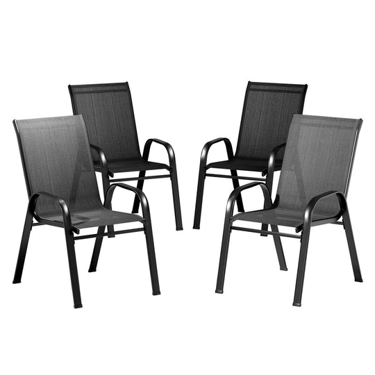 Gardeon 4Pc Outdoor Dining Chairs Stackable Lounge Chair Patio Furniture Black