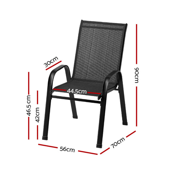 Gardeon 4Pc Outdoor Dining Chairs Stackable Lounge Chair Patio Furniture Black