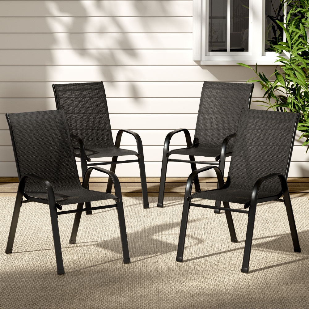 Gardeon 4Pc Outdoor Dining Chairs Stackable Lounge Chair Patio Furniture Black