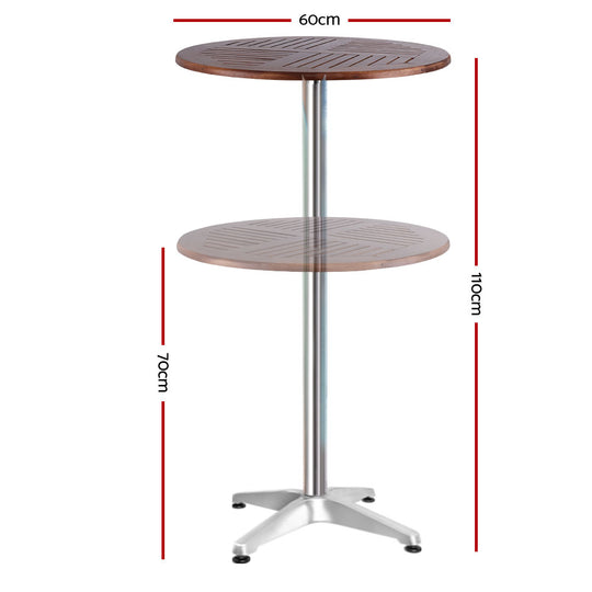 Gardeon Outdoor Bar Table Wooden Cafe Table Aluminium Pole Round