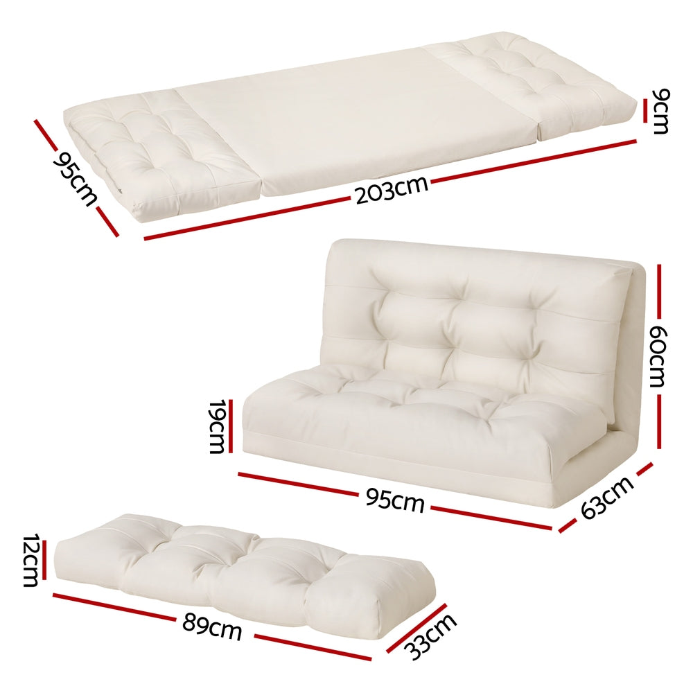 Artiss Floor Lounge Sofa Bed 2 Seater Pillow Leather White