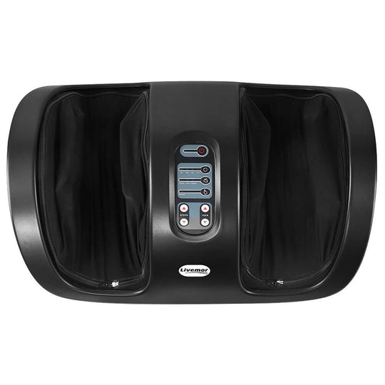 Livemor Foot Massager in black with control panel for customizable shiatsu massages at home. Affordable luxury for feet.