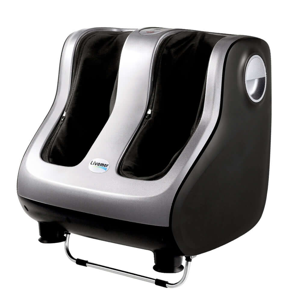 Livemor electric foot massager in silver, offering affordable, quality Shiatsu massage for feet, ankles, and calves.