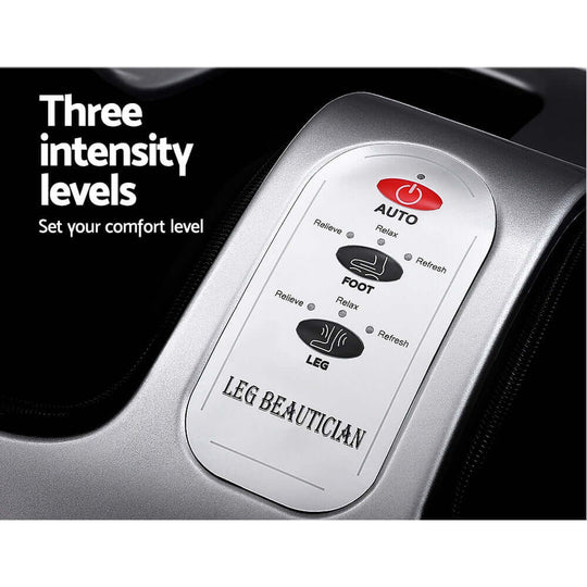 Livemor Foot Massager control panel showing three intensity levels for customized comfort and relaxation.