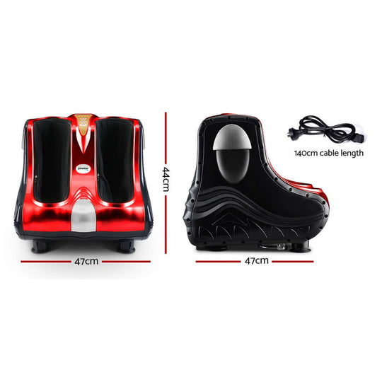 Livemor Foot Massager in red and black, showcasing dimensions 47cm x 44cm, with 140cm cable length for easy accessibility.