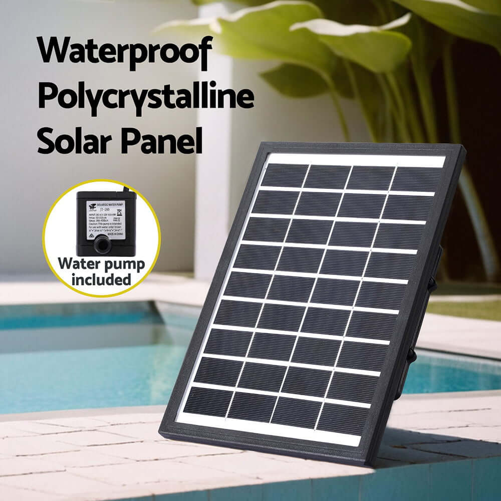 Waterproof polycrystalline solar panel for outdoor use, perfect for powering fountains and other water features.