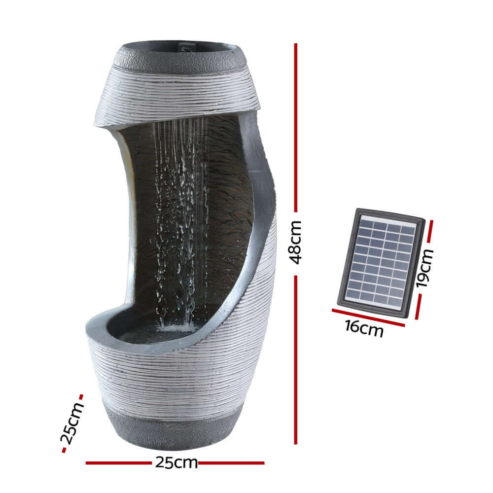 Gardeon Solar Fountain Water Feature in grey, 48CM tall with cascading design, perfect for outdoor garden and DIY projects.