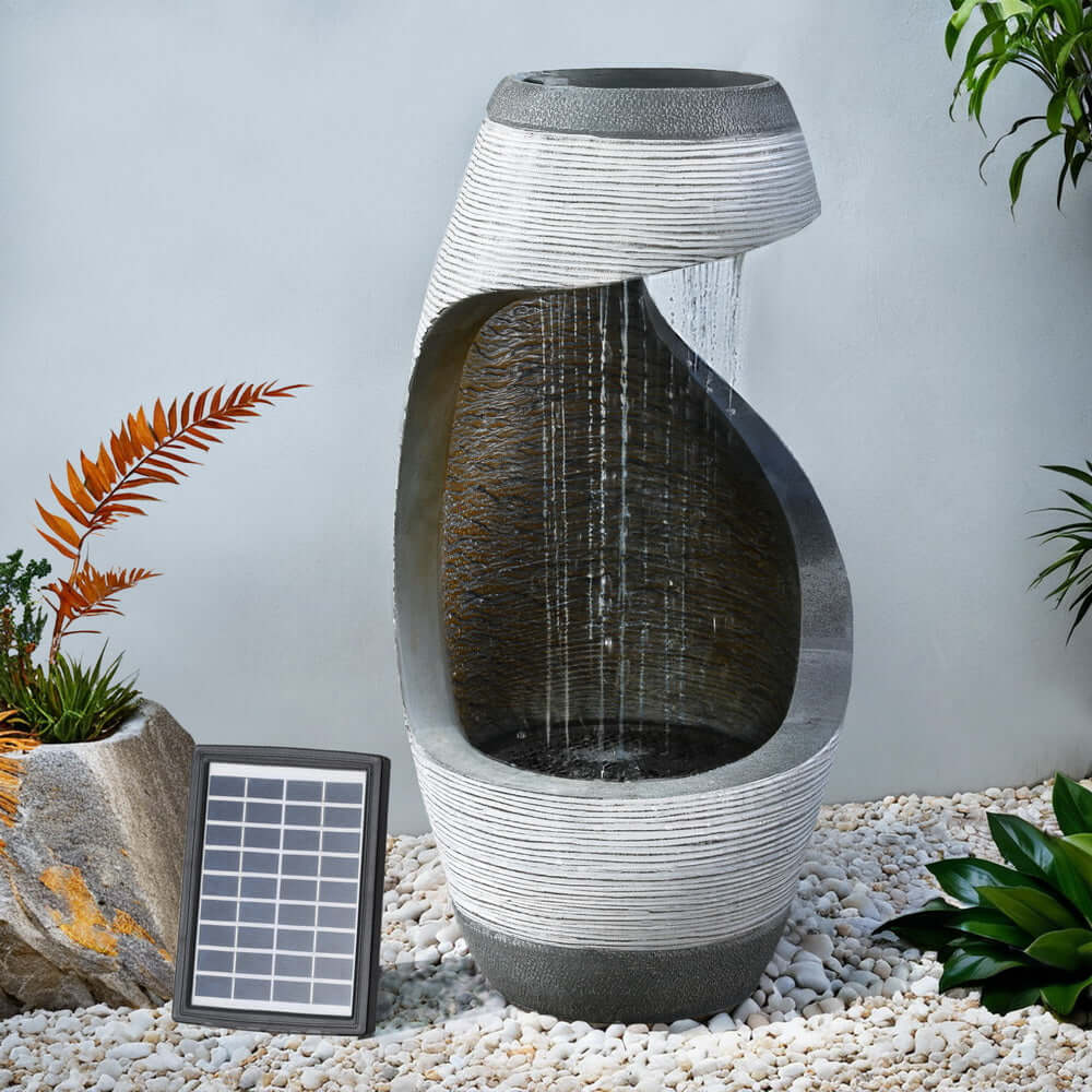 Gardeon solar fountain bird bath with cascading water, solar panel, and stylish design for outdoor gardens.