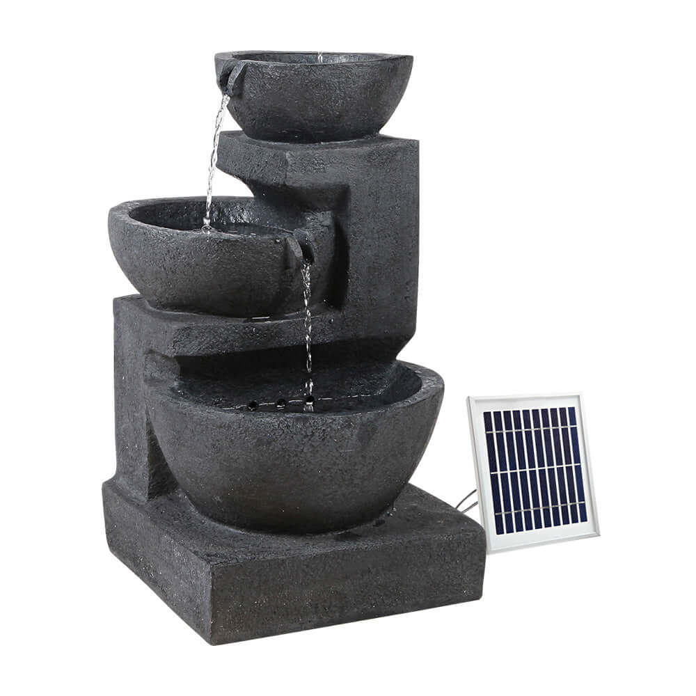 Gardeon 3-tier solar water fountain, sleek design with LED lights and solar panel, ideal for outdoor decoration, affordable luxury.