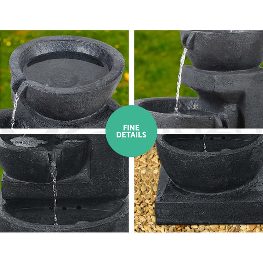 Gardeon Solar Water Feature showcasing fine details of the 3-tier cascading fountain in sleek black finish.