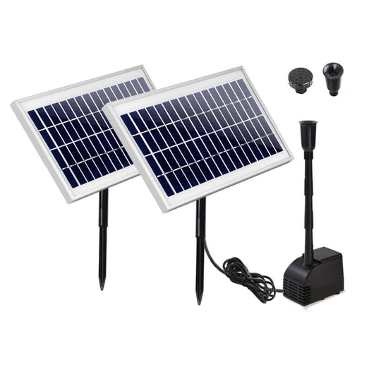 Gardeon solar pond pump kit with dual solar panels and accessories for affordable DIY water fountain.