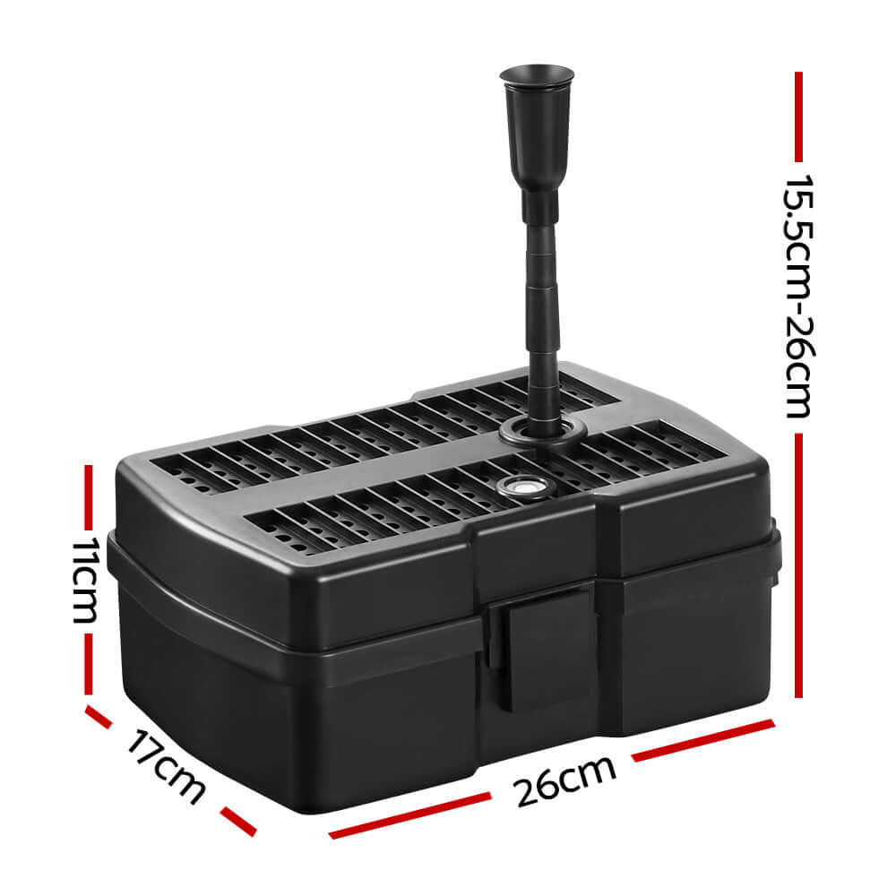 Gardeon solar pond pump with dimensions, eco-friendly and affordable filtration system for DIY garden upgrades.