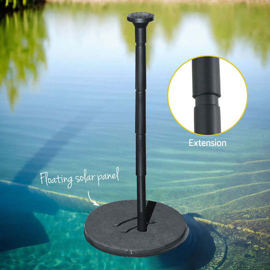 Gardeon floating solar panel for pond pump, featuring extension for adjustable height.