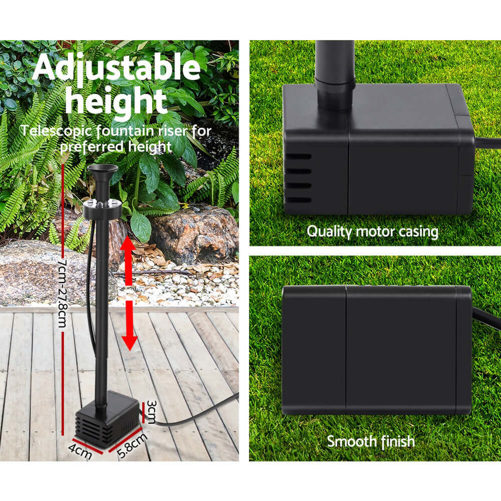 Adjustable height telescopic fountain riser with quality motor casing, perfect for DIY garden projects.