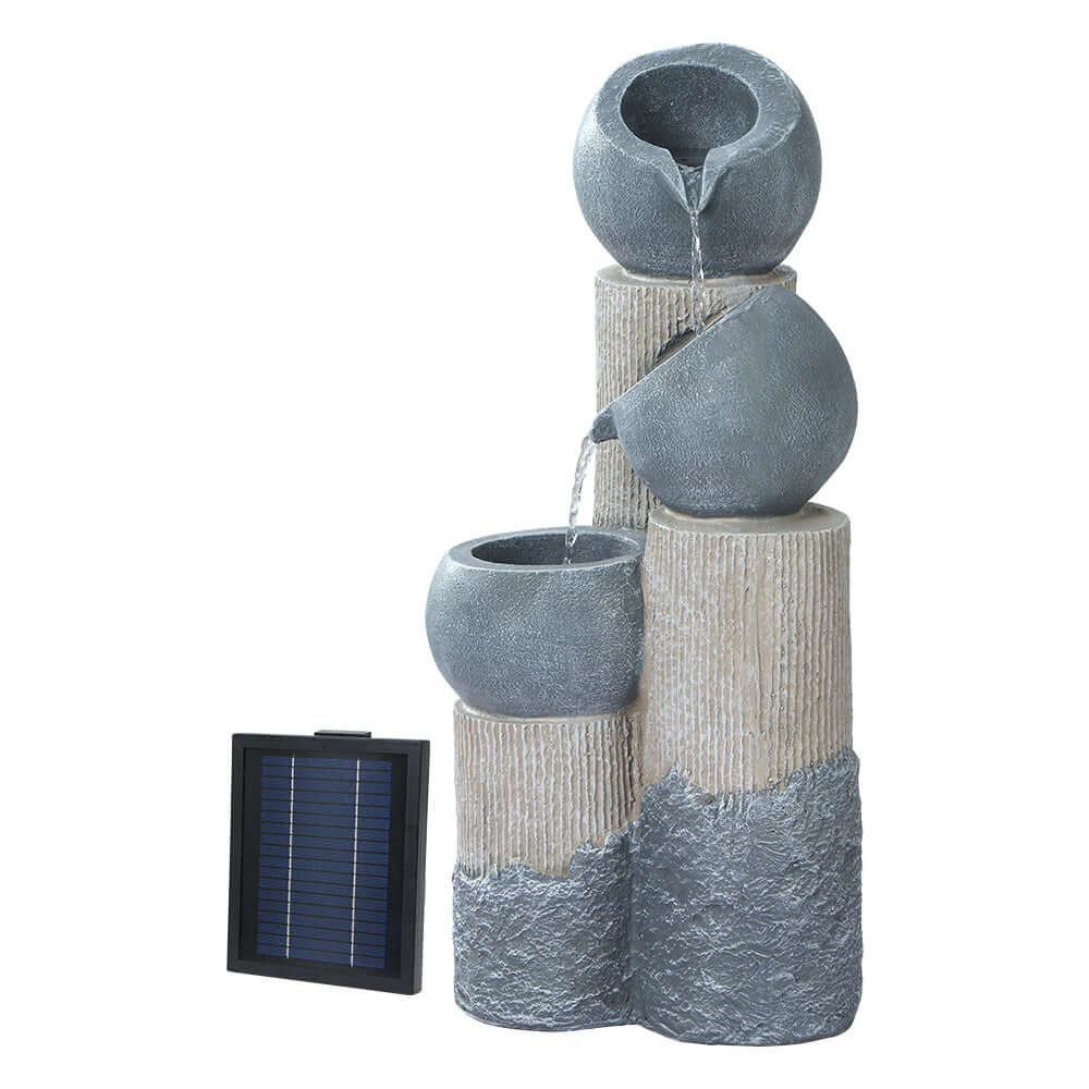 Gardeon Solar Water Feature 3-Tier Fountain with LED Lights, Grey, perfect for DIY indoor and outdoor decor.