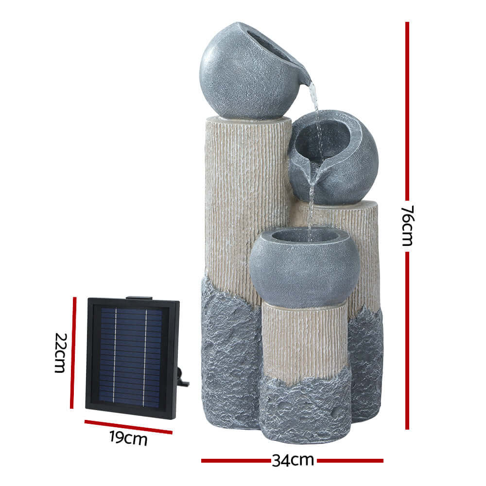 Gardeon 3-tier solar fountain with LED lights, grey, 76cm height, affordable water feature for indoor and outdoor DIY decor.