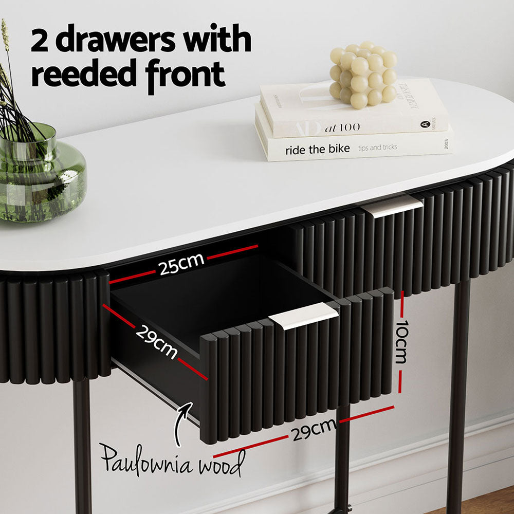 Artiss Console Table showcasing 2 drawers with reeded front design in stylish setting, made from durable paulownia wood.