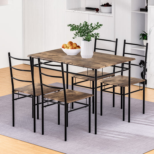 Artiss Dining Table And Chairs Set 5Pcs Industrial Wooden Metal Desk Walnut