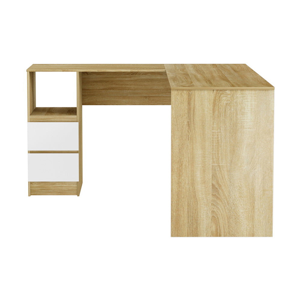 Artiss Computer Desk Drawer Cabinet L - Shape Oak 136Cm