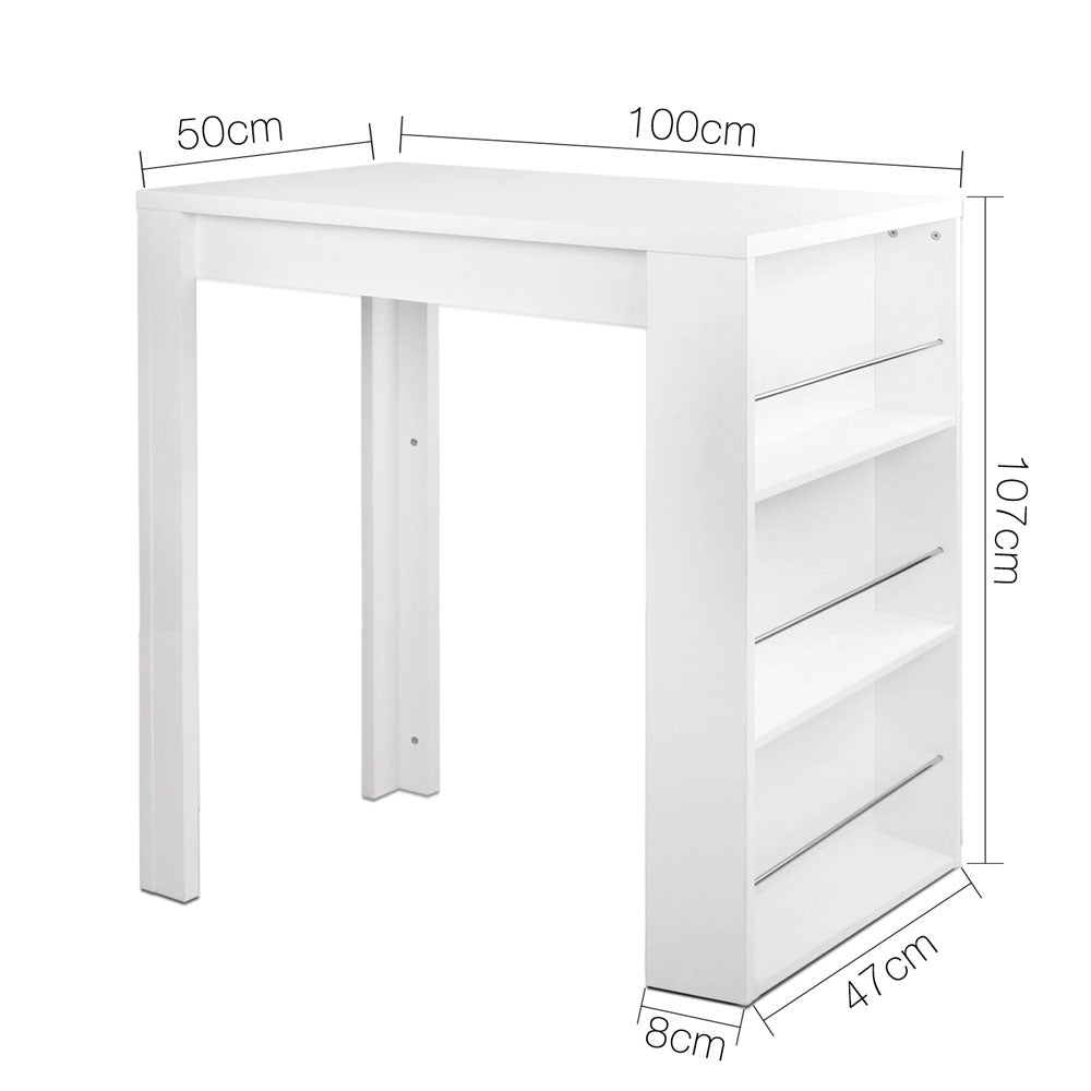 Artiss Bar Table 3-tier Storage Shelves White