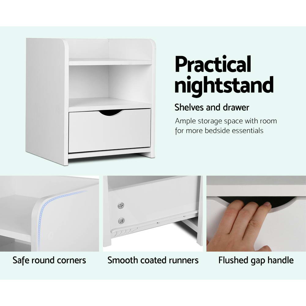 _label_, DSZ Product, feed-cond-new, feed-sl-free shipping, free-shipping, newArtiss Bedside Table 1 Drawer With Shelf - Fara White - Premium Furniture > Bedroom > Bedside Tables from Artiss ! Shop Online Buy Now at S & D's Value Store Family Business Best Customer Service_label_, DSZ Product, feed-cond-new, feed-sl-free shipping, free-shipping, new