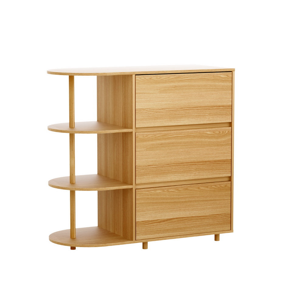 Artiss Chest of 3 Drawers Storage Cabinet in pine wood with three drawers and three shelves for stylish organization.