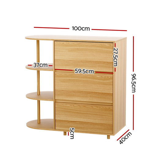 Artiss chest of drawers with three spacious drawers and three open shelves, measuring 100cm x 40cm x 96.5cm, ideal for storage.