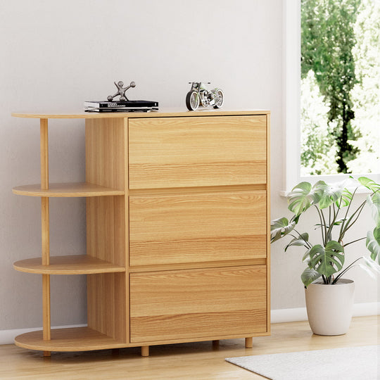 Artiss chest of drawers with three drawers and three shelves, made of pine wood, perfect for affordable and stylish storage solutions.