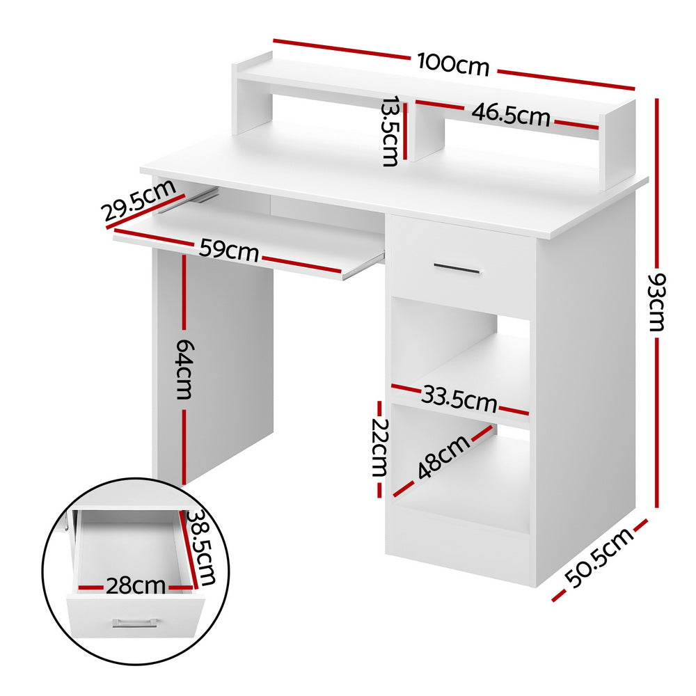 Artiss Computer Desk Shelf Drawer Cabinet White 100Cm