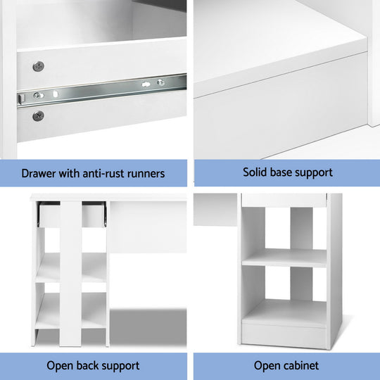 Artiss Computer Desk Shelf Drawer Cabinet White 100Cm