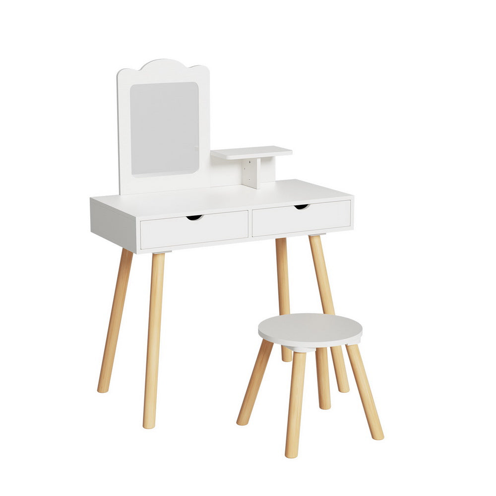 Keezi Kids Dressing Table Vanity Makeup Chair Set with Mirror and Drawers, Wooden Legs, Affordable Quality Value Furniture.