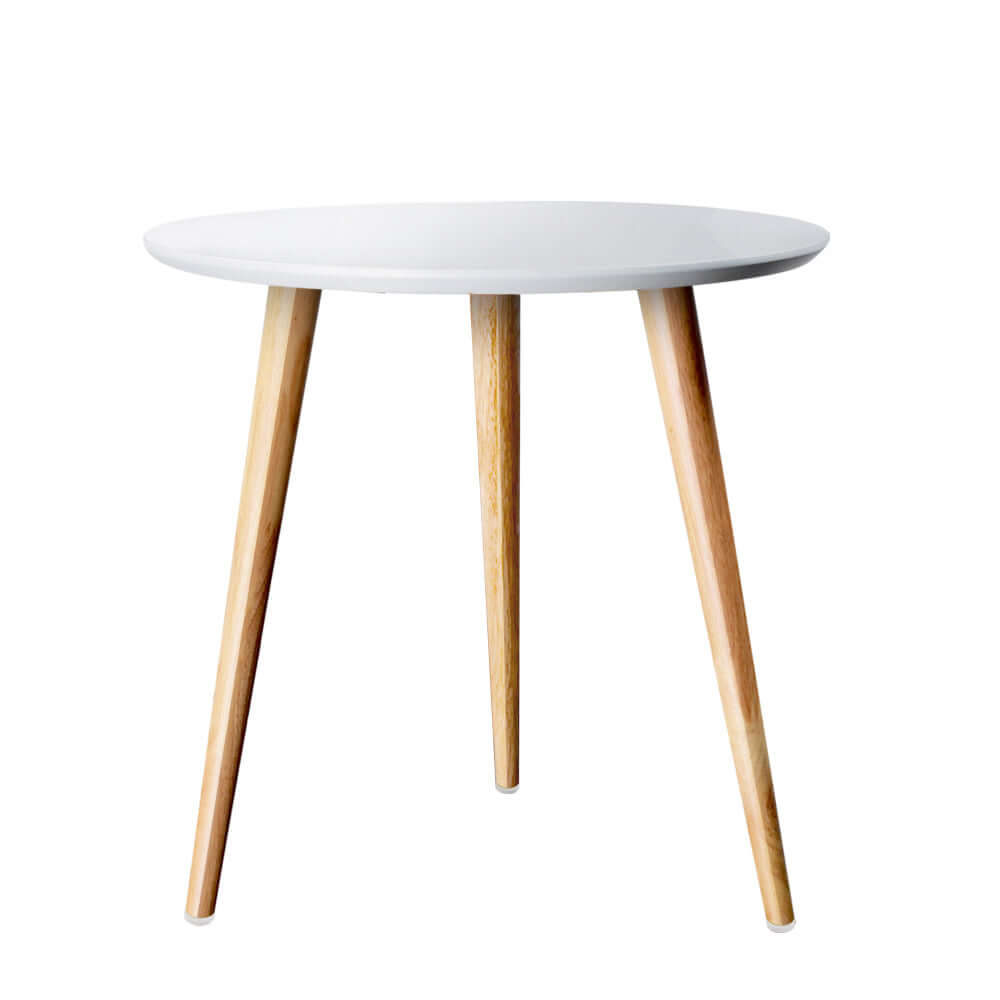 Affordable Artiss Coffee Table Round 50CM with white top and beech wood legs, perfect for contemporary living.