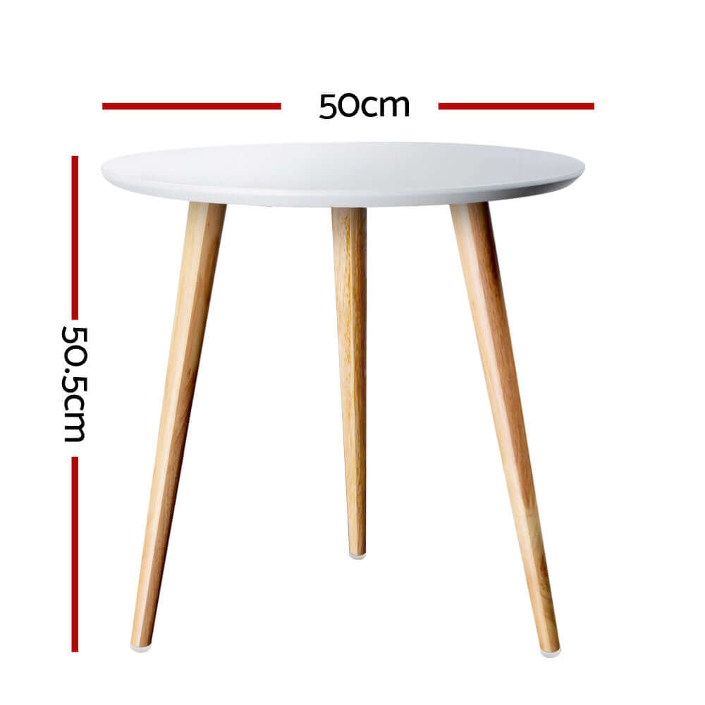 Artiss Round Coffee Table 50CM with White Top and Beech Wood Legs, Affordable Quality for Contemporary Living