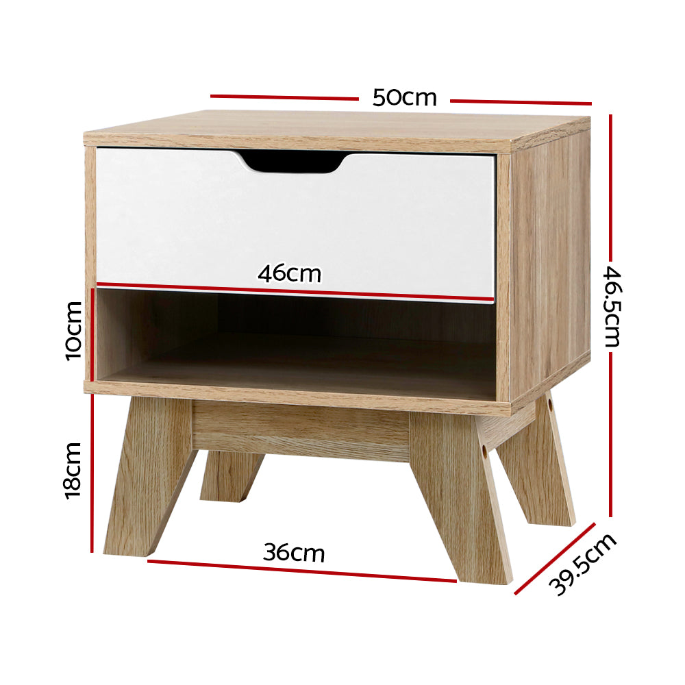 _label_, DSZ Product, feed-cond-new, feed-sl-free shipping, free-shipping, newArtiss Bedside Table 1 Drawer With Shelf - Iker White & Oak - Premium Furniture > Bedroom > Bedside Tables from Artiss ! Shop Online Buy Now at S & D's Value Store Family Business Best Customer Service_label_, DSZ Product, feed-cond-new, feed-sl-free shipping, free-shipping, new