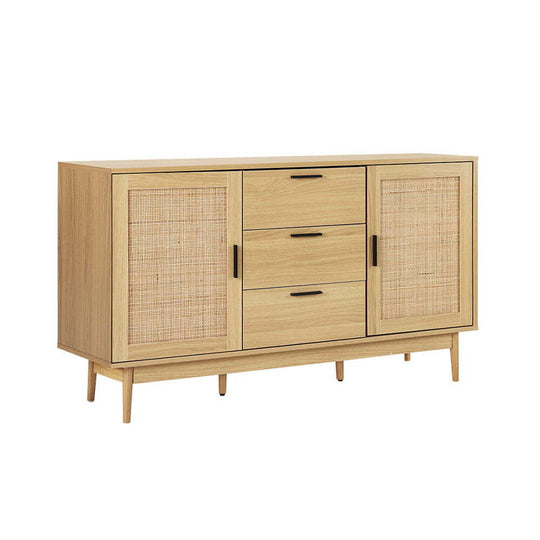 Artiss Rattan Buffet Sideboard - BRIONY Oak, bohemian coastal style storage solution with creative design for home.