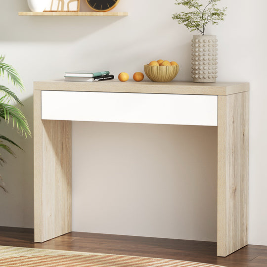 Artiss Console Table Storage Drawer Jory White Pine