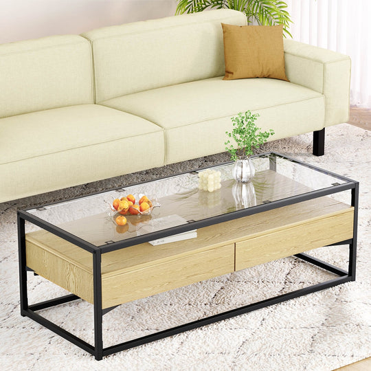 DSZ Product, feed-cond-new, feed-sl-DSZ Freight Payable, newArtiss Coffee Table 2 Drawers Glass Tabletop Pine - Premium Furniture > Living Room > Coffee Tables from Artiss ! Shop Online Buy Now at S & D's Value Store Family Business Best Customer ServiceDSZ Product, feed-cond-new, feed-sl-DSZ Freight Payable, new