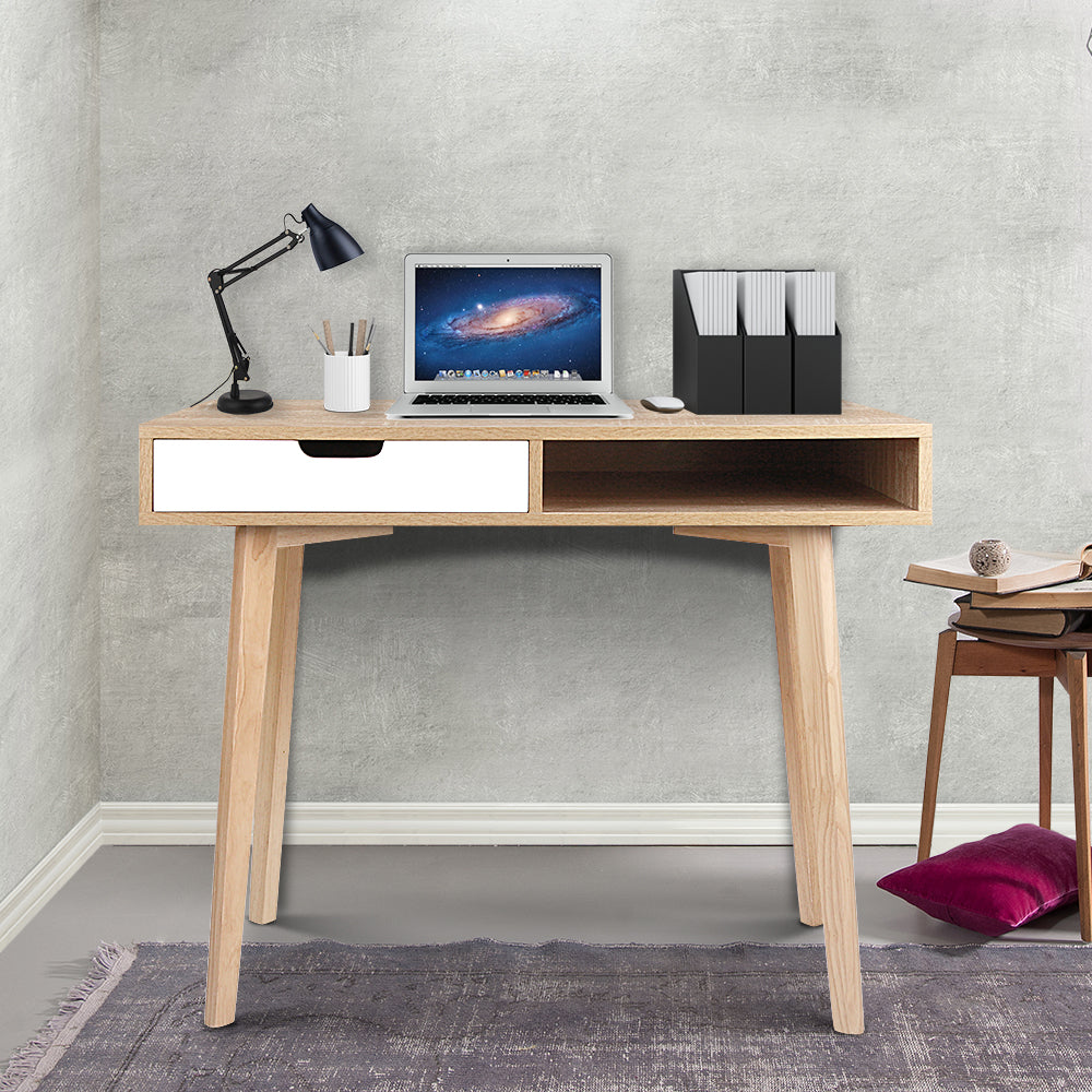 Artiss Computer Desk Drawer Cabinet Shelf Oak 90Cm