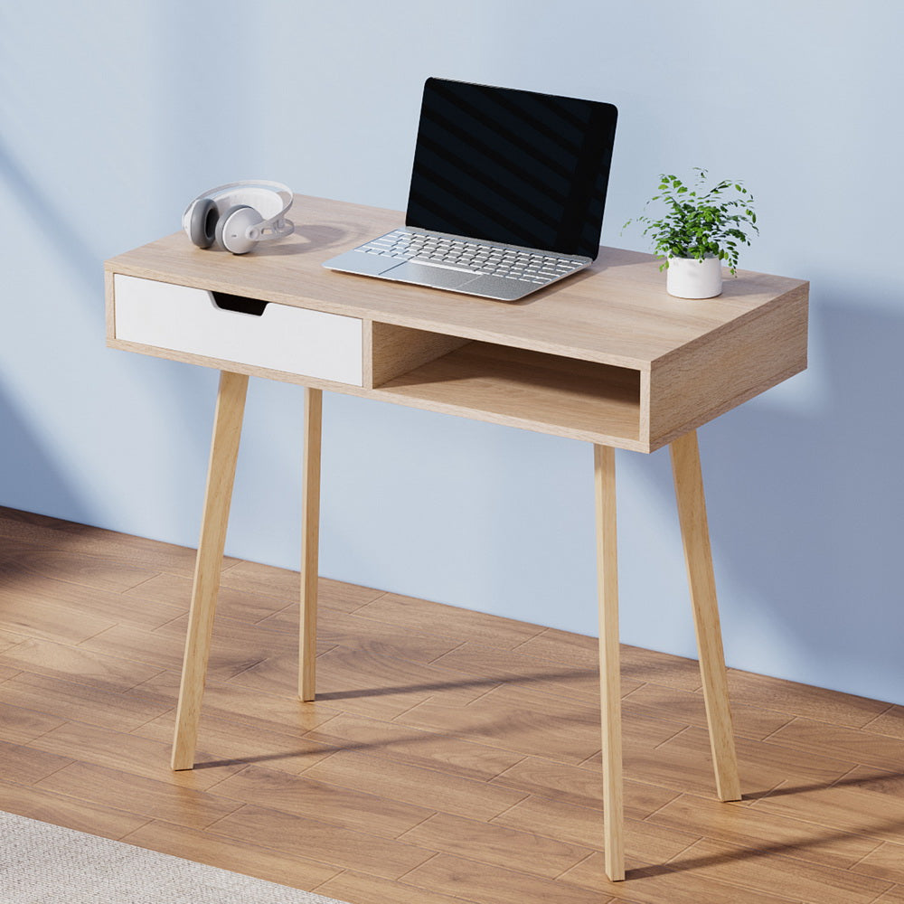 Artiss Computer Desk Drawer Cabinet Shelf Oak 90Cm