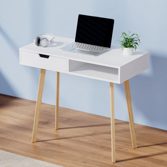 Artiss Computer Desk Drawer Cabinet Shelf White 90CM