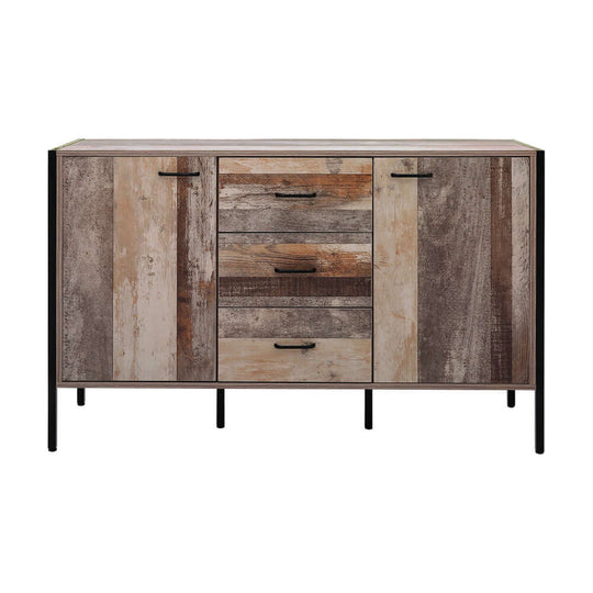 Artiss Buffet Sideboard BARNLY with three drawers and two cabinets featuring a rustic wooden design and metal handles for a modern home.