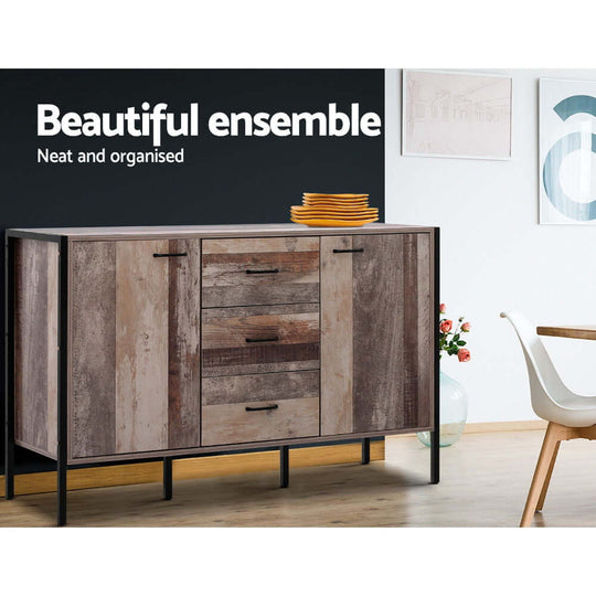 Artiss Buffet Sideboard - BARNLY with three drawers and two cabinets in a modern, organized living space.