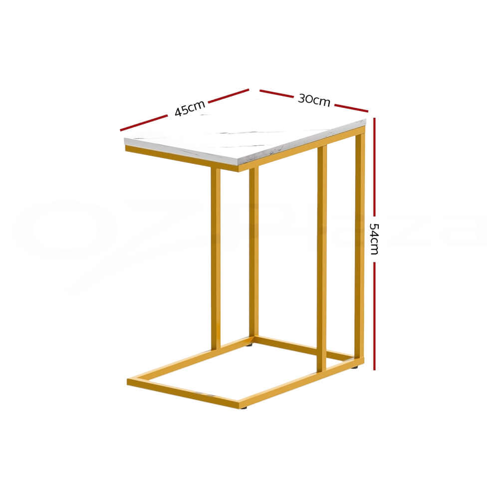 Modern Artiss coffee table with marble effect tabletop, solid metal frame, and industrial-style dimensions of 45cm length, 30cm width, 54cm height.