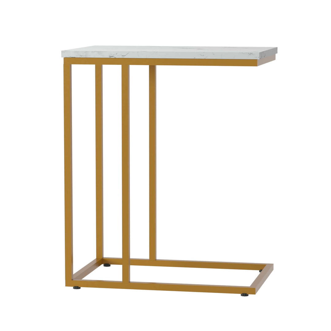 Artiss Emma Marble Effect Side Table with Gold Metal Frame and Thick Tabletop