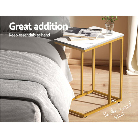 Artiss Coffee Table Side Table with Marble Effect and Metal Frame in Bedroom