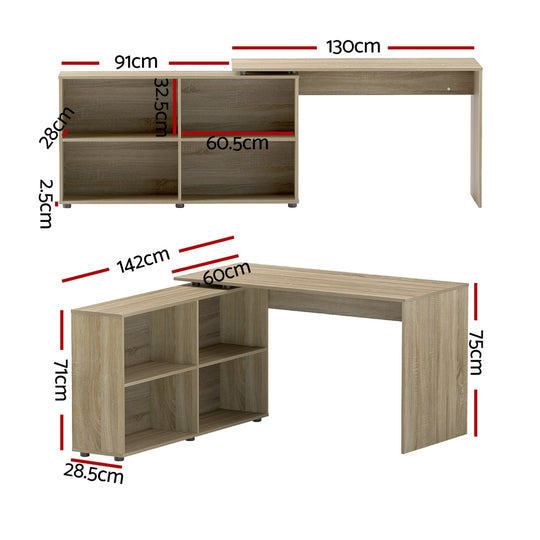 Artiss Computer Desk Bookshelf Oak 130Cm